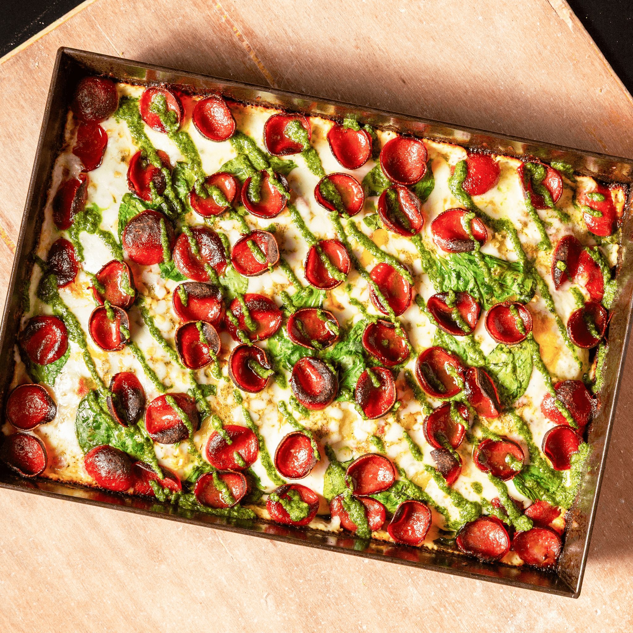 Pesto Pepperoni Pizza.