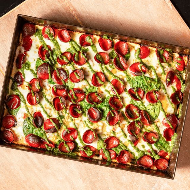 Pesto Pepperoni Pizza.