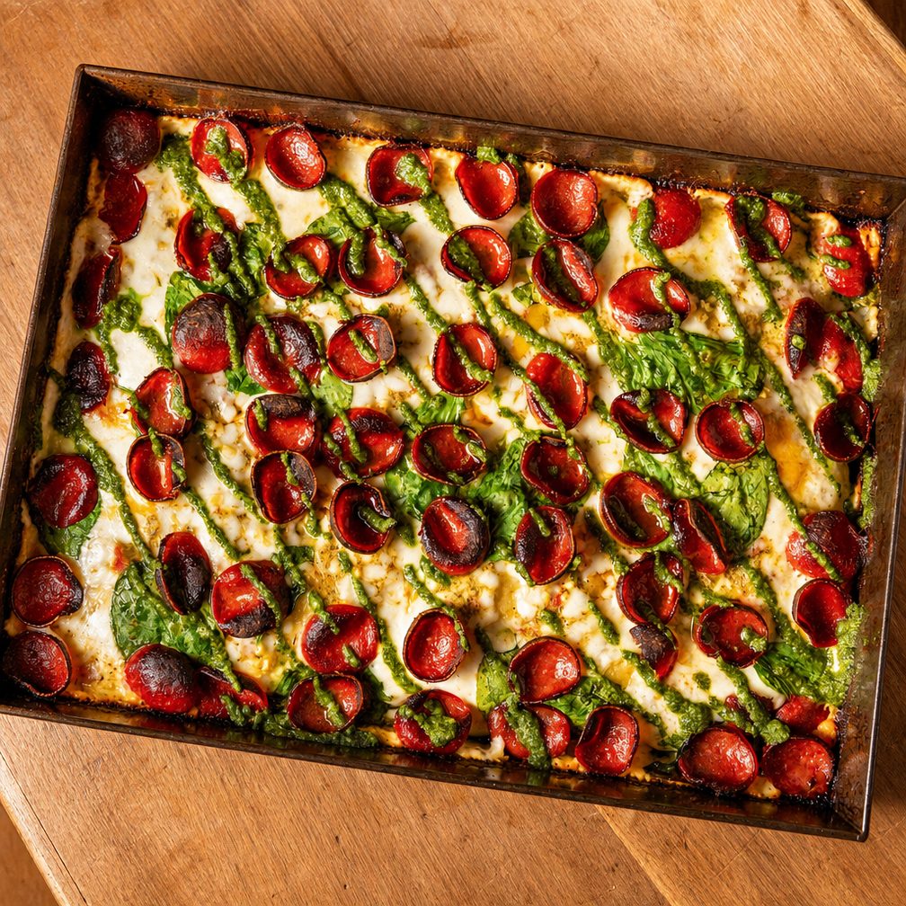 Pesto Pepperoni Pizza.